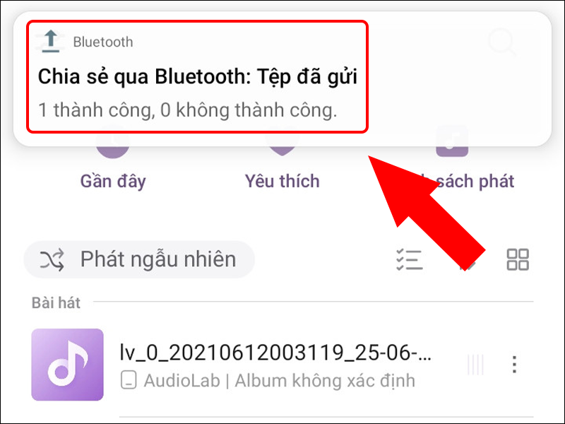 Chia sẻ file nhạc qua Bluetooth thành công